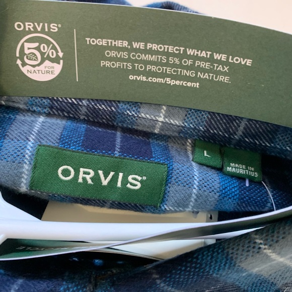 NWT Men’s Blue Grey Plaid ORVIS Long Sleeve Button Down Perfect Flannel Shirt - Picture 9 of 10